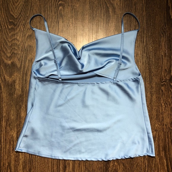 Baby Blue Satin Ruched Top - Picture 11 of 17
